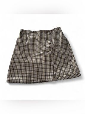 American Eagle Outfitters Plaid Button-Front Mini Skirt - Beige & Black